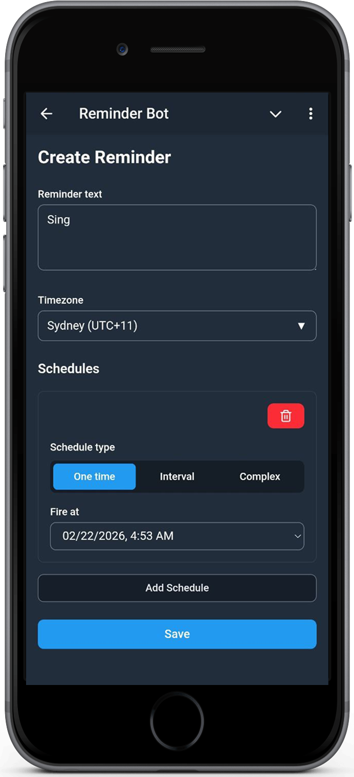 KindlyRemindly create reminder form with schedule options